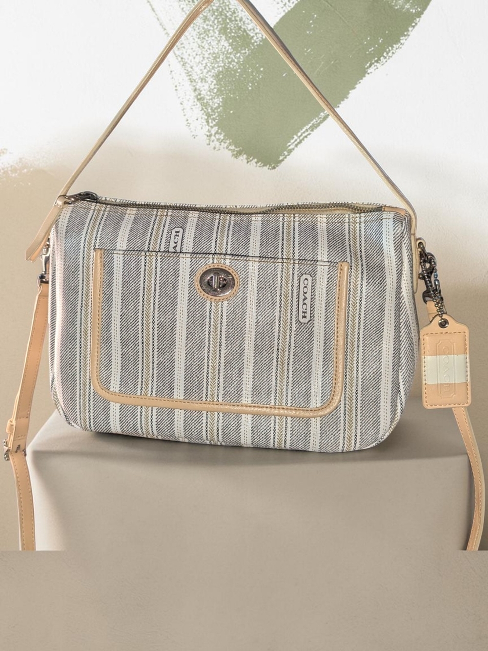 COACH Legacy Weekend Ticking Tan Stripe Convertible Crossbody #23468
